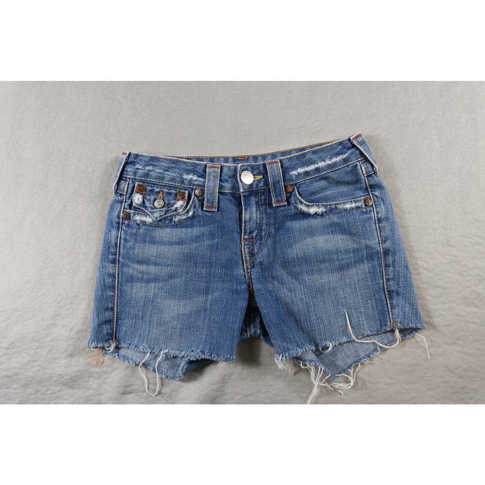 True Religion Jeans Womens 26 Blue Denim Cut Off Shorts #503 USA Y2K